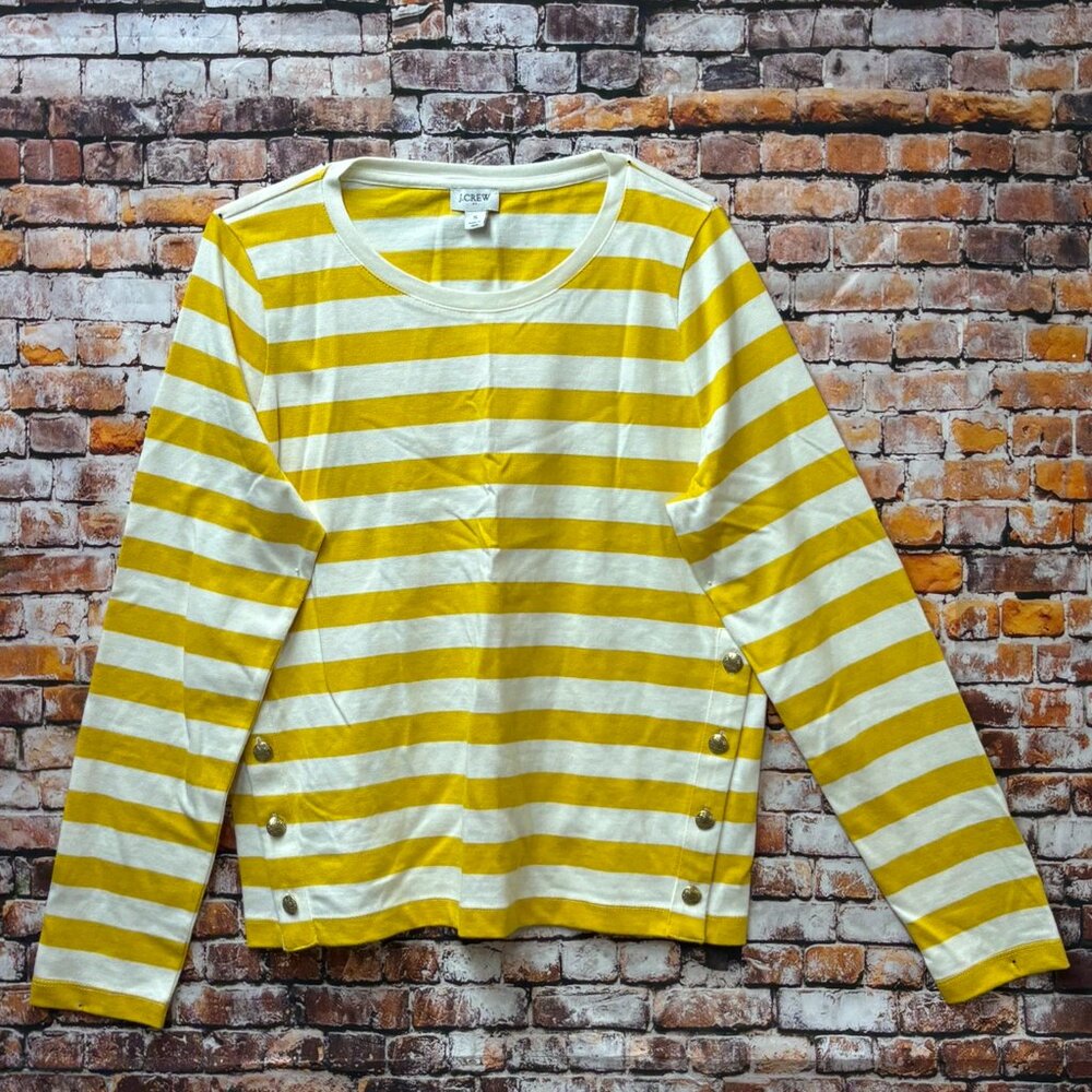 J. Crew Nautical Top Yellow Stripe Long Sleeve Top Crew Neck Size Small